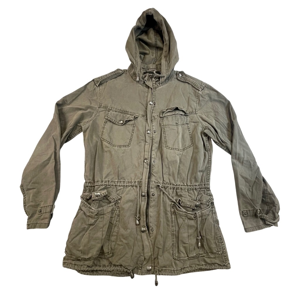 Buffalo David Bitton Mens Olive Green Utility Anorak Hooded Cargo Jacket Medium